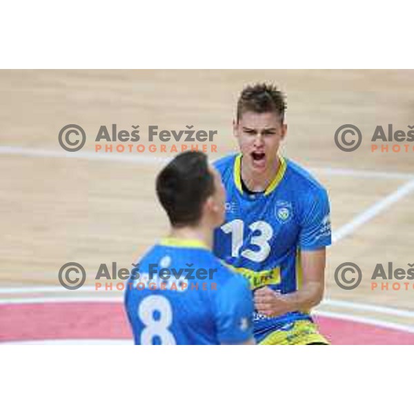 in action during MEVZA league volleyball match between Calcite Volley and Merkur Maribor in Tivoli Hall, Ljubljana, Slovenia on November 23, 2022