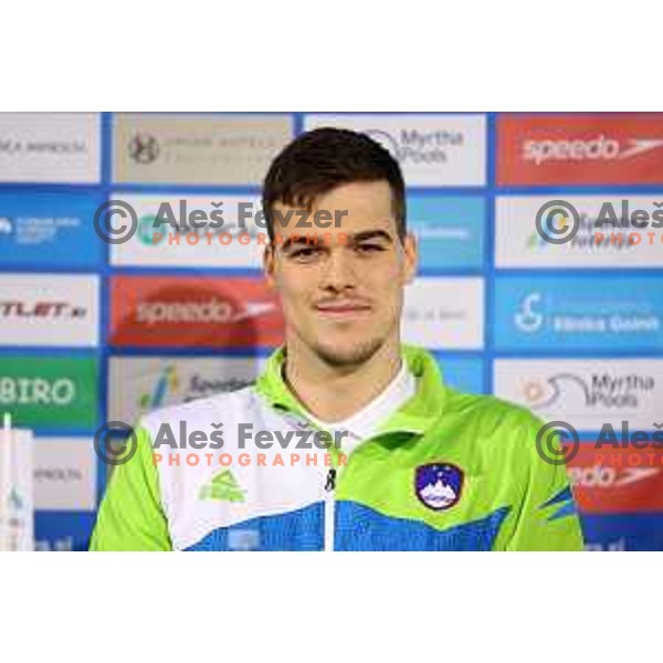 Peter John Stevens of Slovenia Swimming team at press conference in Ljubljana, Slovenia on November 28, 2022 