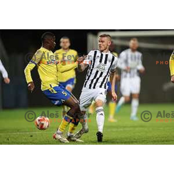 Omar Correia and Luka Bobicanec in action during Prva Liga Telemach 2022-2023 football match between Koper and Mura at Bonifika Arena in Koper, Slovenia on November 30, 2022