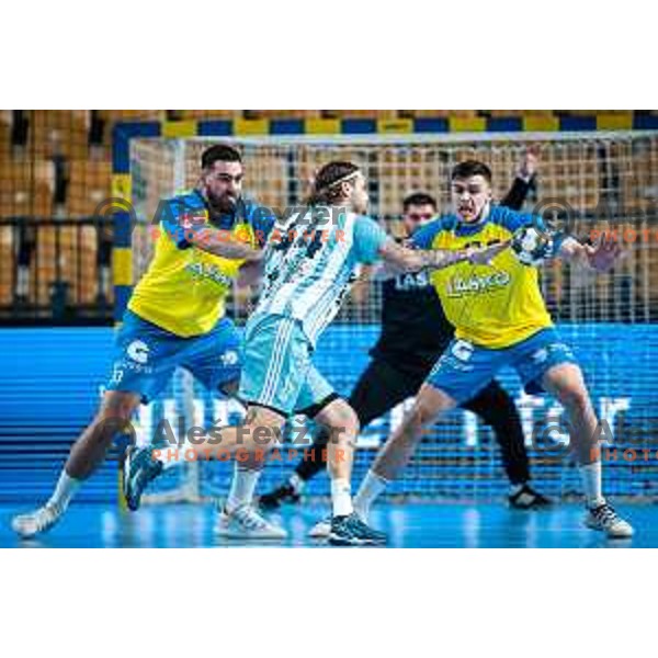 Dean Bombac in action during EHF Champions League handball match between RK Celje Pivovarna Lasko and Pick Szeged in Dvorana Zlatorog, Celje, Slovenia on November 30, 2022. Photo: Jure Banfi