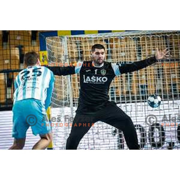 Nebojsa Bojic in action during EHF Champions League handball match between RK Celje Pivovarna Lasko and Pick Szeged in Dvorana Zlatorog, Celje, Slovenia on November 30, 2022. Photo: Jure Banfi