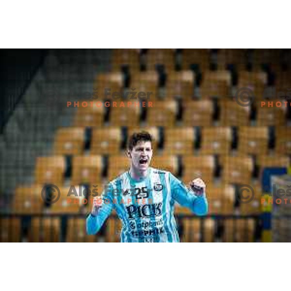 Sebastian Frimmel in action during EHF Champions League handball match between RK Celje Pivovarna Lasko and Pick Szeged in Dvorana Zlatorog, Celje, Slovenia on November 30, 2022. Photo: Jure Banfi