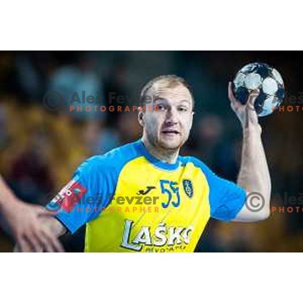 Ziga Mlakar in action during EHF Champions League handball match between RK Celje Pivovarna Lasko and Pick Szeged in Dvorana Zlatorog, Celje, Slovenia on November 30, 2022. Photo: Jure Banfi