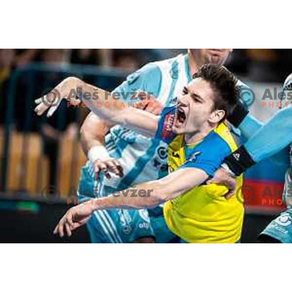 Tilen Strmljan in action during EHF Champions League handball match between RK Celje Pivovarna Lasko and Pick Szeged in Dvorana Zlatorog, Celje, Slovenia on November 30, 2022. Photo: Jure Banfi