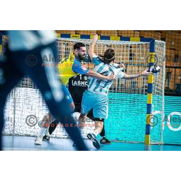 Stefan Zabic in action during EHF Champions League handball match between RK Celje Pivovarna Lasko and Pick Szeged in Dvorana Zlatorog, Celje, Slovenia on November 30, 2022. Photo: Jure Banfi