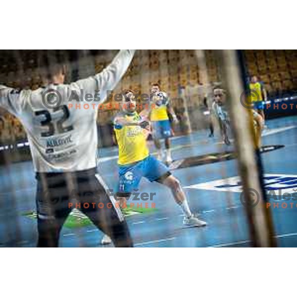 Gal Marguc in action during EHF Champions League handball match between RK Celje Pivovarna Lasko and Pick Szeged in Dvorana Zlatorog, Celje, Slovenia on November 30, 2022. Photo: Jure Banfi