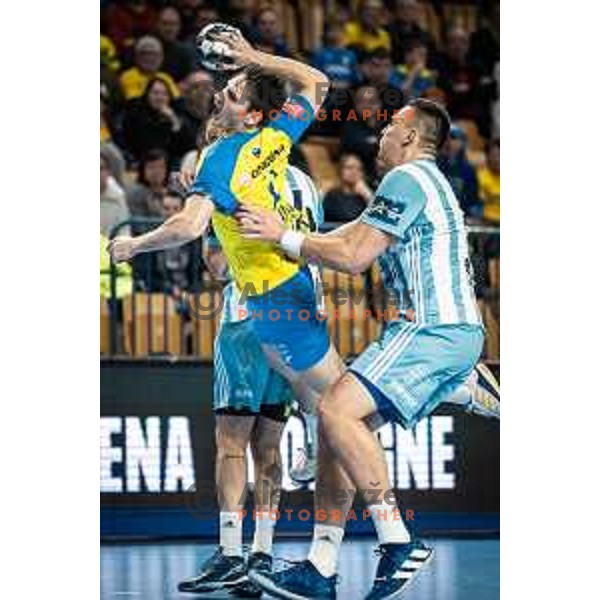 Tilen Strmljan in action during EHF Champions League handball match between RK Celje Pivovarna Lasko and Pick Szeged in Dvorana Zlatorog, Celje, Slovenia on November 30, 2022. Photo: Jure Banfi