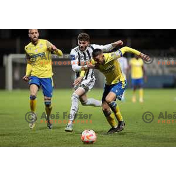 Dardan Shabanhaxhaj and Anis Jasaragic in action during Prva Liga Telemach 2022-2023 football match between Koper and Mura at Bonifika Arena in Koper, Slovenia on November 30, 2022