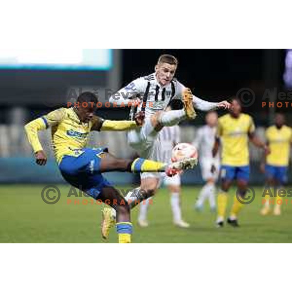 Omar Correia and Amar Beganovic in action during Prva Liga Telemach 2022-2023 football match between Koper and Mura at Bonifika Arena in Koper, Slovenia on November 30, 2022