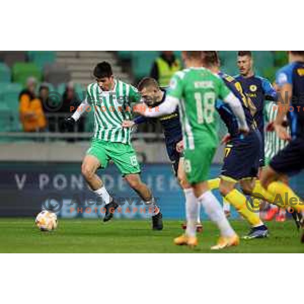 David Zec of Celje and Svit Seslar in action during Prva Liga Telemach 2022-2023 football match between Olimpija and Celje in SRC Stozice, Ljubljana, Slovenia on December 1, 2022