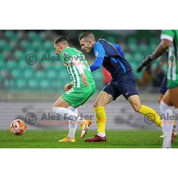 David Zec of Celje and Mario Kvesic in action during Prva Liga Telemach 2022-2023 football match between Olimpija and Celje in SRC Stozice, Ljubljana, Slovenia on December 1, 2022