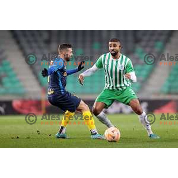 Aljosa Matko of Celje and David Sualehe in action during Prva Liga Telemach 2022-2023 football match between Olimpija and Celje in SRC Stozice, Ljubljana, Slovenia on December 1, 2022