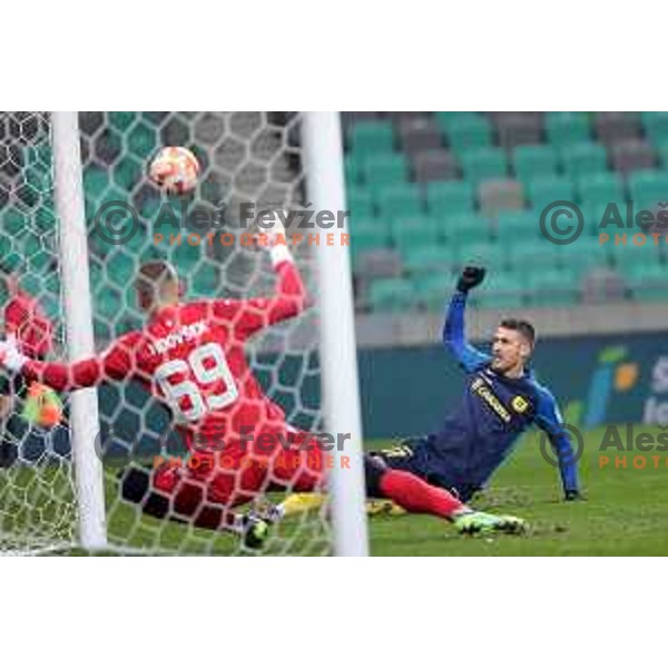 Lovro Bizjak of Celje in action during Prva Liga Telemach 2022-2023 football match between Olimpija and Celje in SRC Stozice, Ljubljana, Slovenia on December 1, 2022