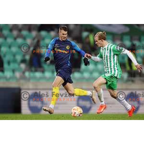 Lovro Bizjak of Celje in action during Prva Liga Telemach 2022-2023 football match between Olimpija and Celje in SRC Stozice, Ljubljana, Slovenia on December 1, 2022