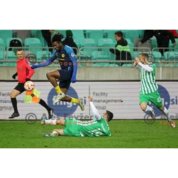 Charles Chukwubuikem Ikwuemesi in action during Prva Liga Telemach 2022-2023 football match between Olimpija and Celje in SRC Stozice, Ljubljana, Slovenia on December 1, 2022