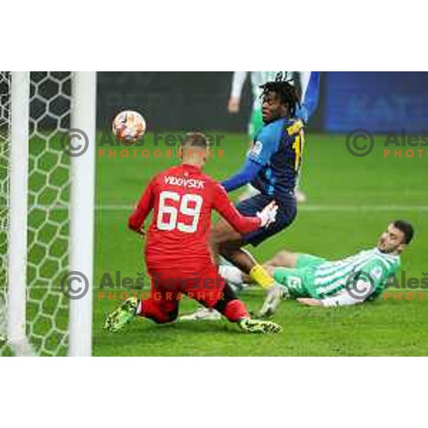 Charles Chukwubuikem Ikwuemesi in action during Prva Liga Telemach 2022-2023 football match between Olimpija and Celje in SRC Stozice, Ljubljana, Slovenia on December 1, 2022