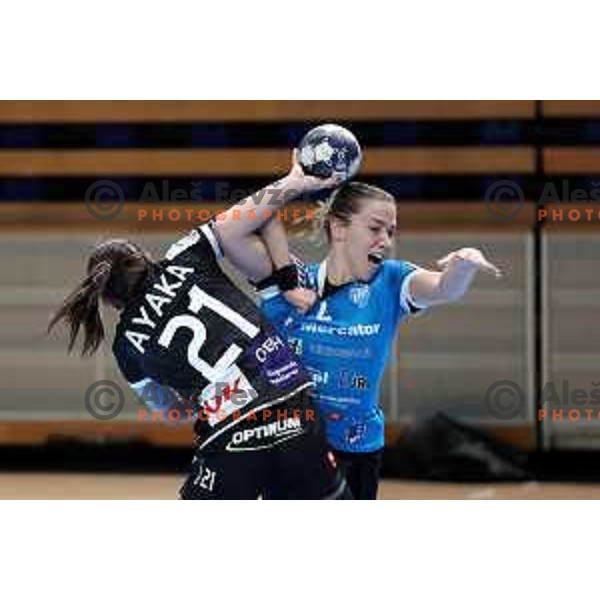 Daria Dmitrieva in action during EHF Champions league Women handball match between Krim Mercator (SLO) and Odense (DEN) in Ljubljana, Slovenia on December 4, 2022 