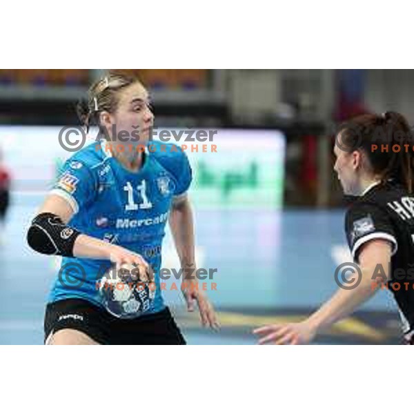 Daria Dmitrieva in action during EHF Champions league Women handball match between Krim Mercator (SLO) and Odense (DEN) in Ljubljana, Slovenia on December 4, 2022 