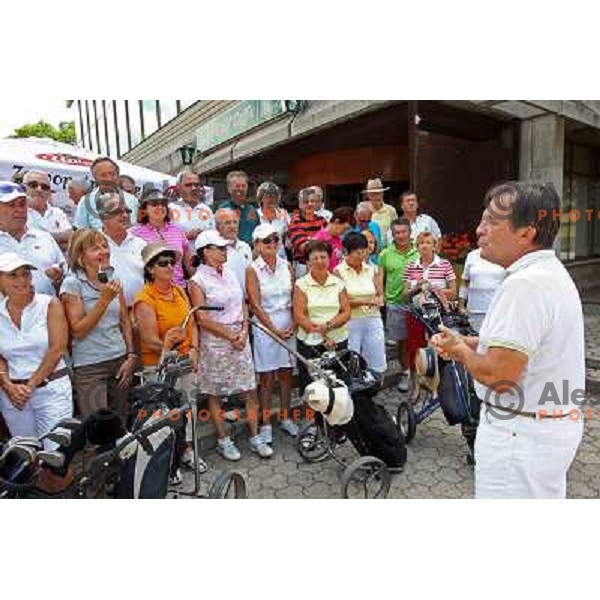 Miha Brejc talks before golf tournament of Slovenian- Italian Friendship, played in Lipica 12.7.2008. Photo by Ales Fevzer 
