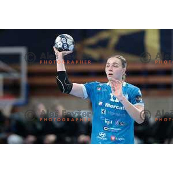 Daria Dmitrieva in action during EHF Champions league Women handball match between Krim Mercator (SLO) and Odense (DEN) in Ljubljana, Slovenia on December 4, 2022 