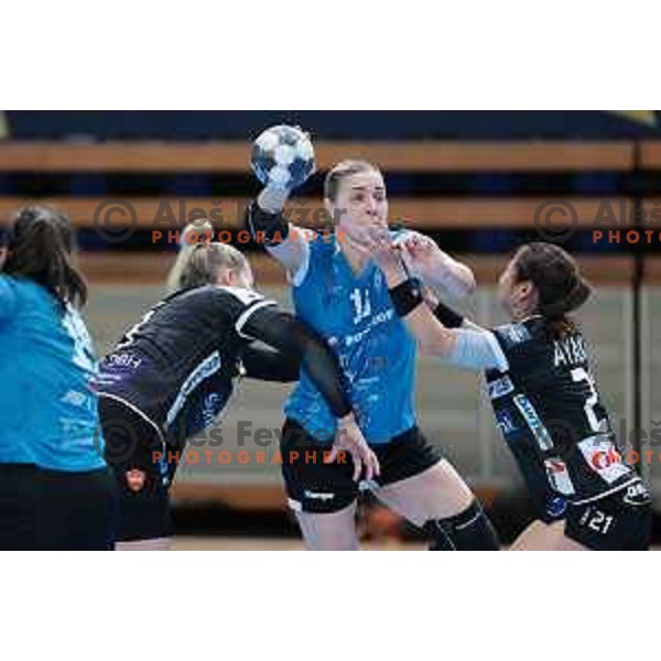 Daria Dmitrieva in action during EHF Champions league Women handball match between Krim Mercator (SLO) and Odense (DEN) in Ljubljana, Slovenia on December 4, 2022 