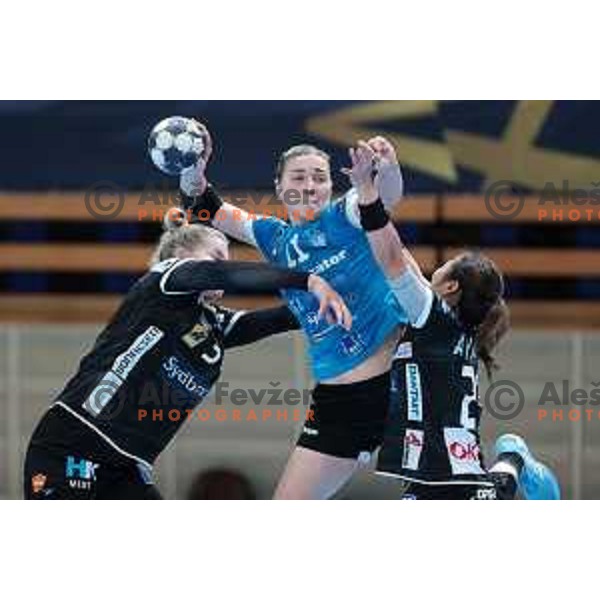 Daria Dmitrieva in action during EHF Champions league Women handball match between Krim Mercator (SLO) and Odense (DEN) in Ljubljana, Slovenia on December 4, 2022 