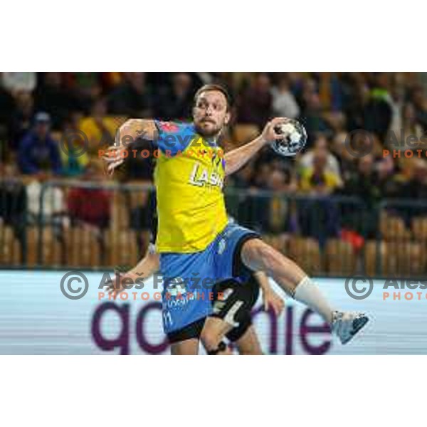Gal Marguc in action during EHF Champions League handball match between Celje Pivovarna Lasko and Elverum handball in Zlatorog Arena, Celje, Slovenia on December 7, 2022