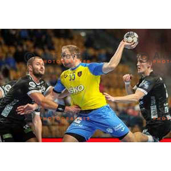 Ziga Mlakar in action during EHF Champions League handball match between Celje Pivovarna Lasko and Elverum handball in Zlatorog Arena, Celje, Slovenia on December 7, 2022