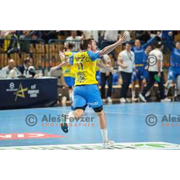 Gal Marguc in action during EHF Champions League handball match between Celje Pivovarna Lasko and Elverum handball in Zlatorog Arena, Celje, Slovenia on December 7, 2022