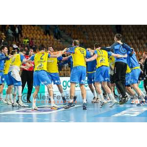 in action during EHF Champions League handball match between Celje Pivovarna Lasko and Elverum handball in Zlatorog Arena, Celje, Slovenia on December 7, 2022