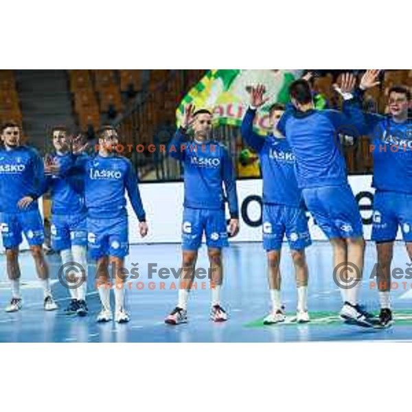 in action during EHF Champions League handball match between Celje Pivovarna Lasko and Elverum handball in Zlatorog Arena, Celje, Slovenia on December 7, 2022
