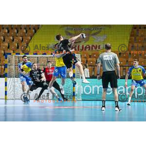 in action during EHF Champions League handball match between Celje Pivovarna Lasko and Elverum handball in Zlatorog Arena, Celje, Slovenia on December 7, 2022