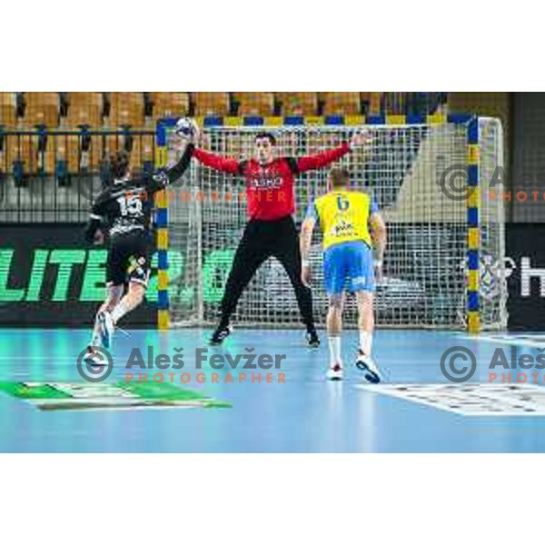 in action during EHF Champions League handball match between Celje Pivovarna Lasko and Elverum handball in Zlatorog Arena, Celje, Slovenia on December 7, 2022