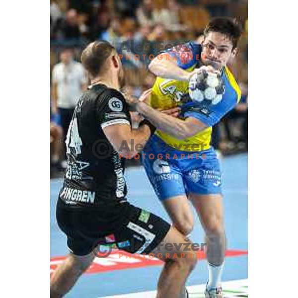 in action during EHF Champions League handball match between Celje Pivovarna Lasko and Elverum handball in Zlatorog Arena, Celje, Slovenia on December 7, 2022