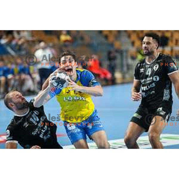 Tilen Strmljan in action during EHF Champions League handball match between Celje Pivovarna Lasko and Elverum handball in Zlatorog Arena, Celje, Slovenia on December 7, 2022