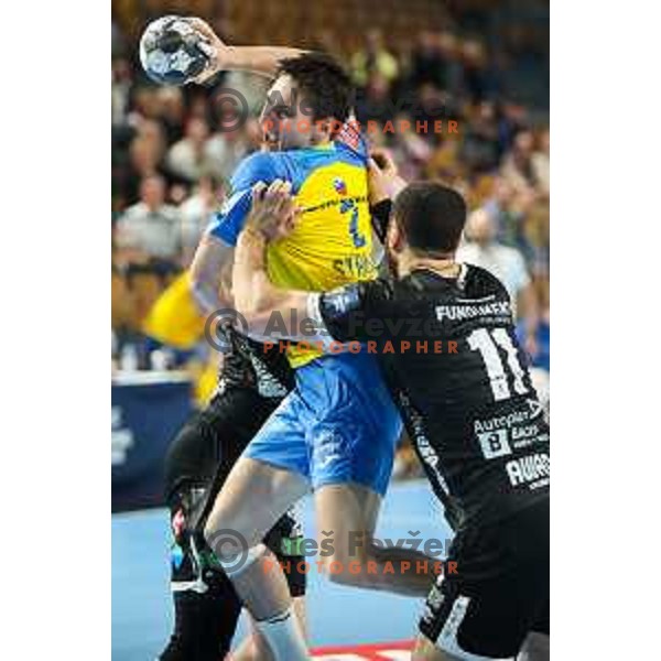 Tilen Strmljan in action during EHF Champions League handball match between Celje Pivovarna Lasko and Elverum handball in Zlatorog Arena, Celje, Slovenia on December 7, 2022