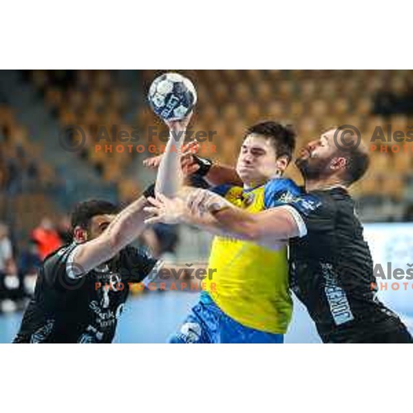 Tilen Strmljan in action during EHF Champions League handball match between Celje Pivovarna Lasko and Elverum handball in Zlatorog Arena, Celje, Slovenia on December 7, 2022