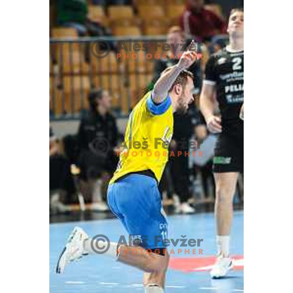 Gal Marguc in action during EHF Champions League handball match between Celje Pivovarna Lasko and Elverum handball in Zlatorog Arena, Celje, Slovenia on December 7, 2022