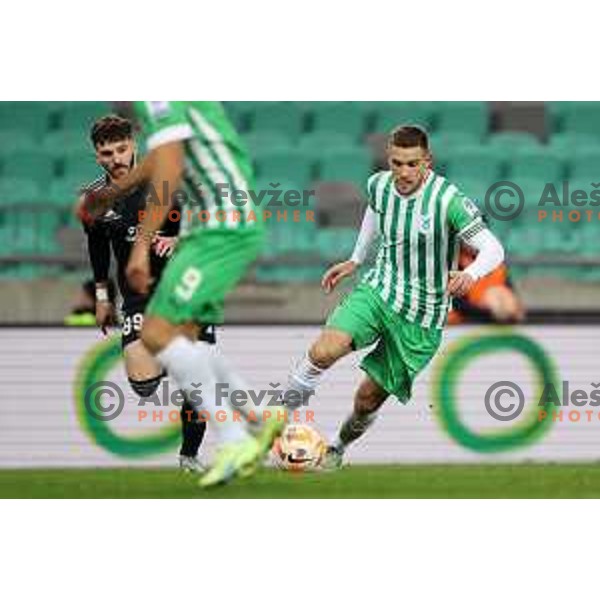 Timi Max Elsnik in action during Prva Liga Telemach 2022-2023 football match between Olimpija and Mura in SRC Stozice, Ljubljana, Slovenia on December 8, 2022