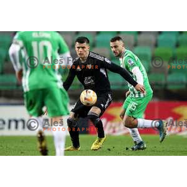 Mirlind Daku and Djordje Crnomarkovic in action during Prva Liga Telemach 2022-2023 football match between Olimpija and Mura in SRC Stozice, Ljubljana, Slovenia on December 8, 2022