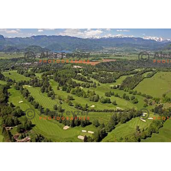 Bled Golf & Country Club, Slovenia from the Air. King\'s golf course (6256 meters, par 73) and Lakes golf course (6094 meters, par 72). Photo by Ales Fevzer 
