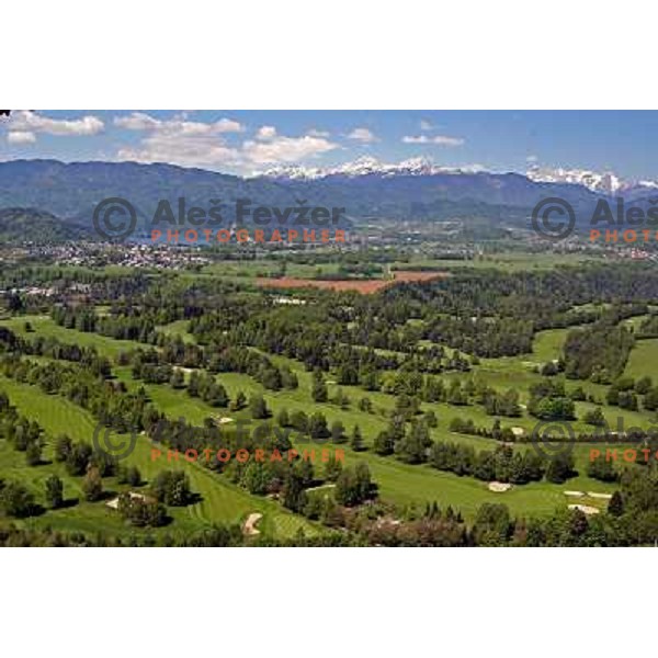 Bled Golf & Country Club, Slovenia from the Air. King\'s golf course (6256 meters, par 73) and Lakes golf course (6094 meters, par 72). Photo by Ales Fevzer 