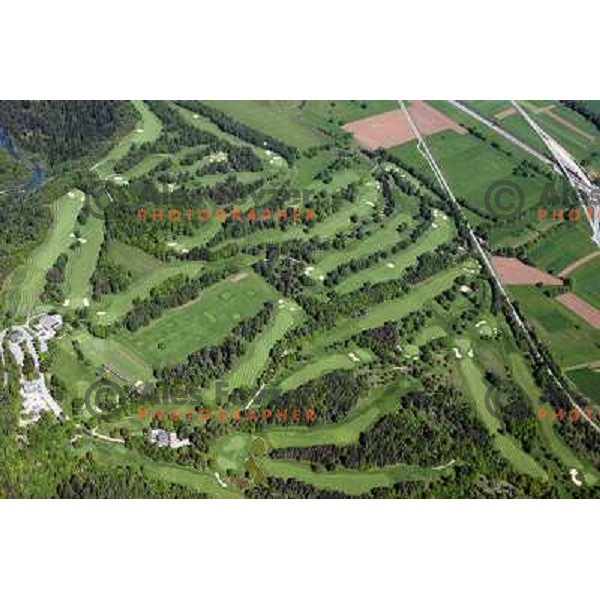 Bled Golf & Country Club, Slovenia from the Air. King\'s golf course (6256 meters, par 73) and Lakes golf course (6094 meters, par 72). Photo by Ales Fevzer 