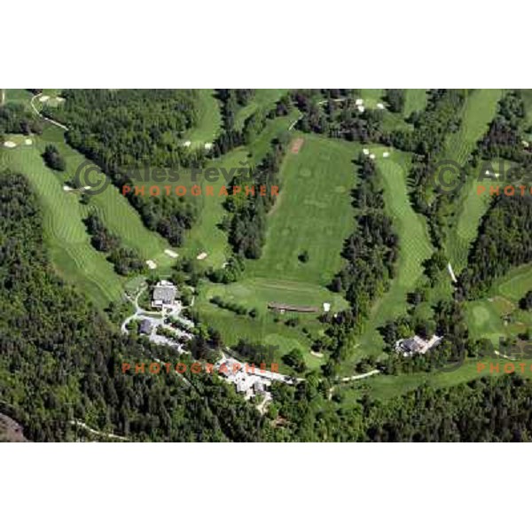 Bled Golf & Country Club, Slovenia from the Air. King\'s golf course (6256 meters, par 73) and Lakes golf course (6094 meters, par 72). Photo by Ales Fevzer 