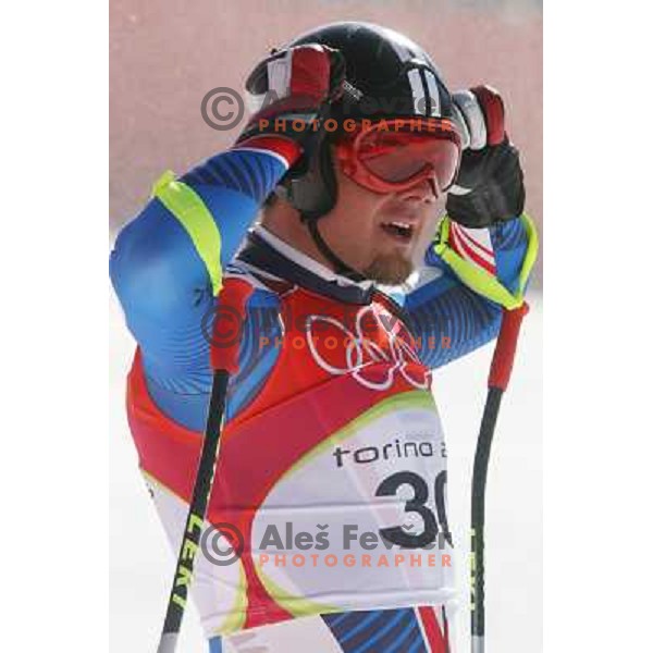 in the finish line of 2006 Torino Winter Olympic games men\'s downhill race in Borgata, Sestriere on February 12, 2006