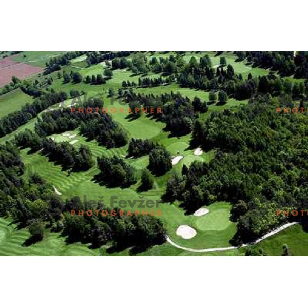 Bled Golf & Country Club, Slovenia from the Air. King\'s golf course (6256 meters, par 73) and Lakes golf course (6094 meters, par 72). Photo by Ales Fevzer 