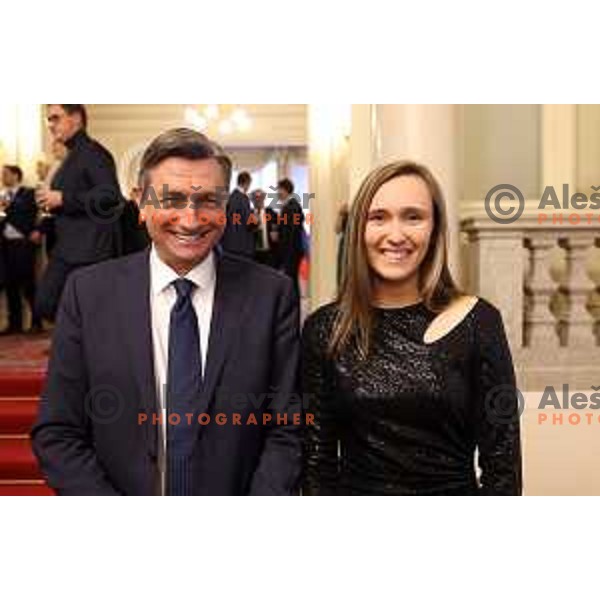 Borut Pahor and Pia Babnik at reception for best Slovenian Sportsman held by President of Slovenia in Ljubljana on December 13, 2022