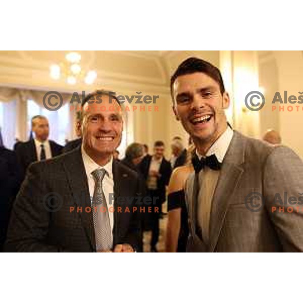 Tomaz Barada and Tim Gajser at reception for best Slovenian Sportsman held by President of Slovenia in Ljubljana on December 13, 2022