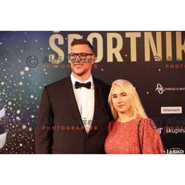 Kristjan Ceh and his girl-friend Anna Maria Orel at reception for best Slovenian Sportsman 2022 in Cankarjev dom, Ljubljana, Slovenia on December 13, 2022 