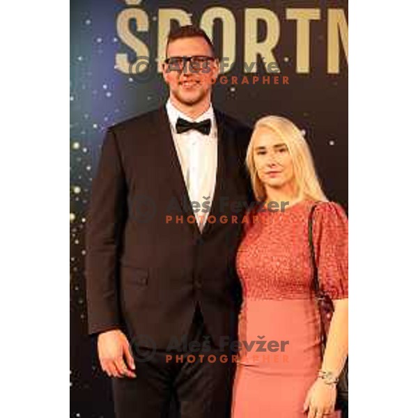 Kristjan Ceh and his girl-friend Anna Maria Orel at reception for best Slovenian Sportsman 2022 in Cankarjev dom, Ljubljana, Slovenia on December 13, 2022 
